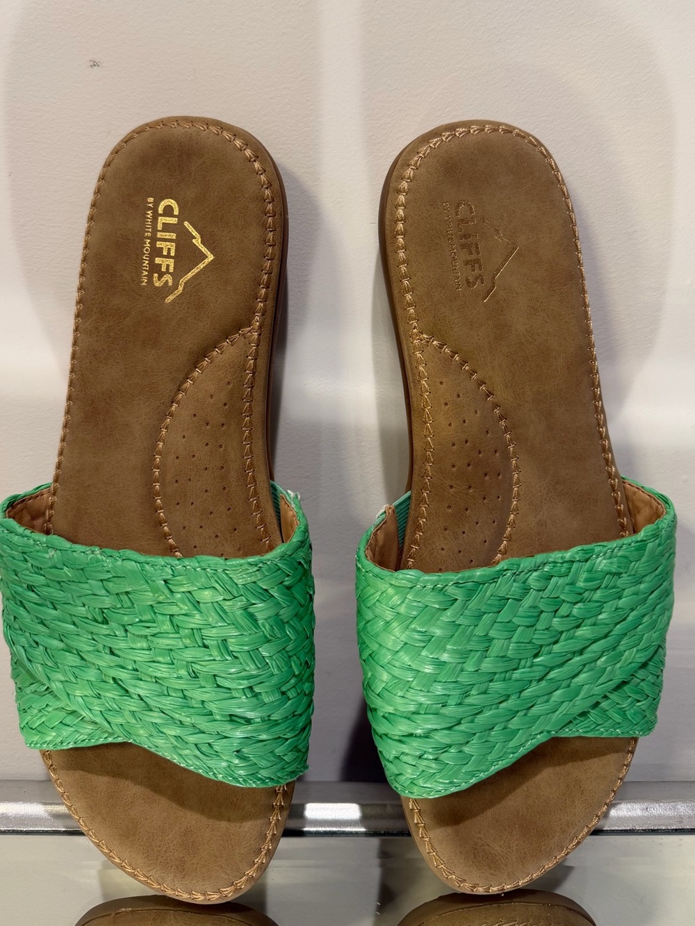 Cliffs by WHITE MOUNTAIN Green Woven Slide Sandals